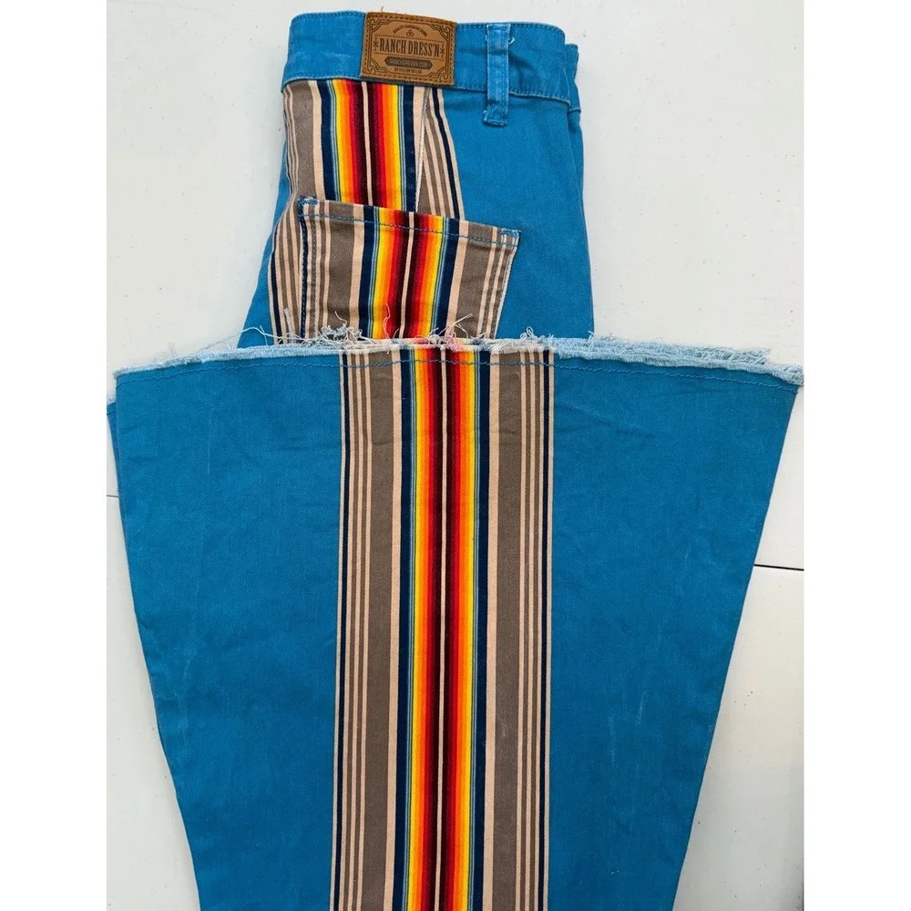 Ranch Dressn Serape Bell Bottom Jeans Western Flare Pants 6 - Picture 3 of 5